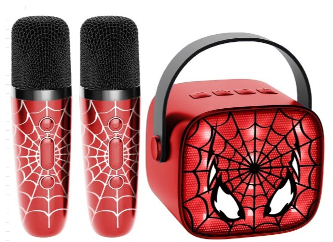 Superhero Spider-Web Portable Karaoke Speaker Set | 2 Wireless Microphones for Kids