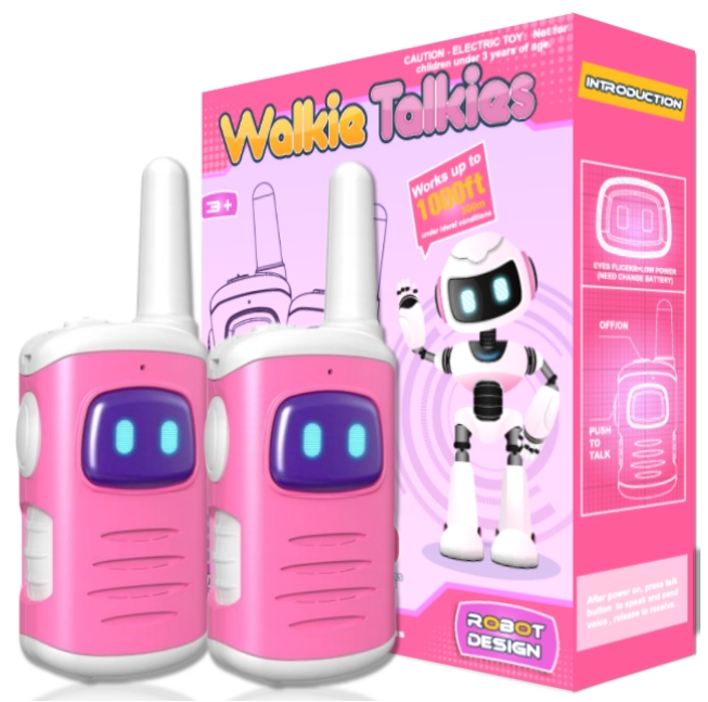 Rechargeable Kids Walkie Talkies 2-Pack - Gen 2 Smart Robot Two-Way Radio Toys with LED Glowing Eyes, 1000FT Long Range Handheld Transceiver, Birthday Gifts for Girls Boys